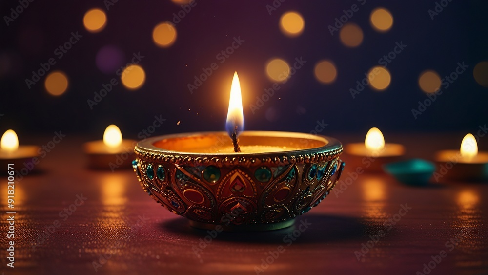 Indian festival Diwali, Diya oil lamps lit on colorful rangoli. Hindu traditional. Happy Deepavali. Copy space for text. Indian festival Diwali, Diya oil lamps lit on colorful rangoli. Hindu traditional. Happy Deepavali. Copy space for text.