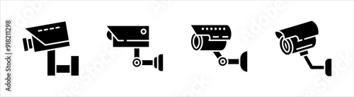 Icon set of security cameras, video surveillance, cctv signs. Surveillance camera, monitoring, home safety protection system, Repair CCTV, Security Camera, on white background.