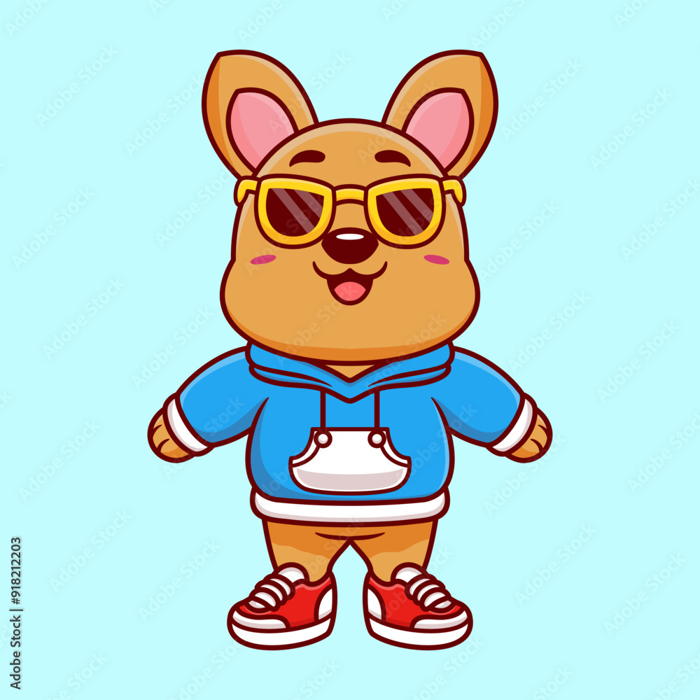 Cute kangaroo wearing hoodie jacket and wearing glasses cartoon animal Cute kangaroo wearing hoodie jacket and wearing glasses cartoon animal