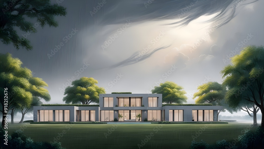 Exterior of a modern and contemporary house in the suburb. Generative AI Exterior of a modern and contemporary house in the suburb. Generative AI