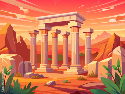 Ancient ruins, Illustration, background