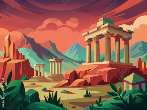 Ancient ruins, Illustration, background