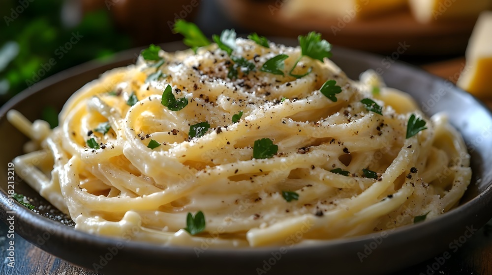 pasta with mushrooms and cheese photography images for menu restaurant. Generative AI pasta with mushrooms and cheese photography images for menu restaurant. Generative AI