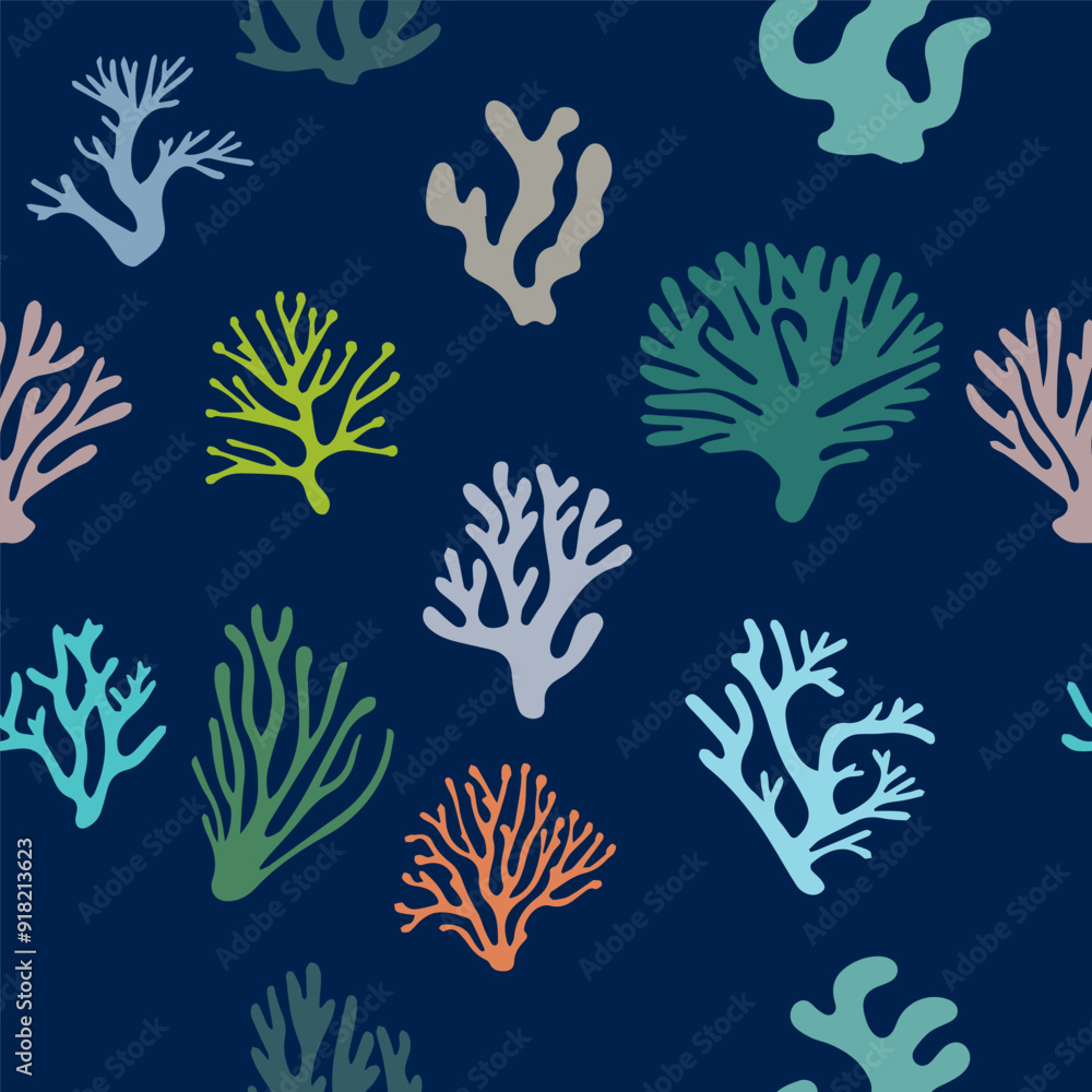 Seamless pattern with hand drawn corals. Vector illustration.