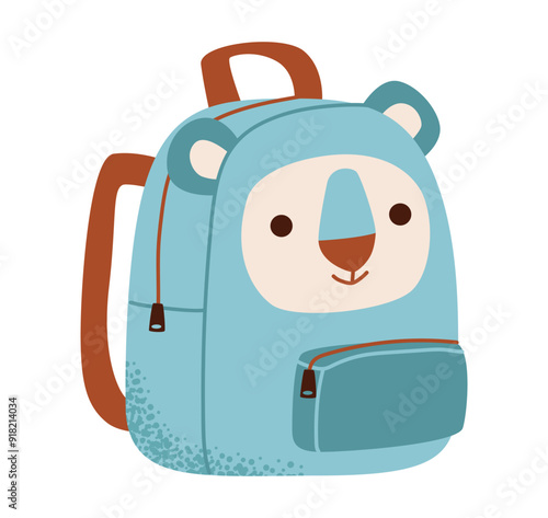 Cute school backpack with koala face isolated on white background. Cute schoolbag for kids. Flat vector illustration
