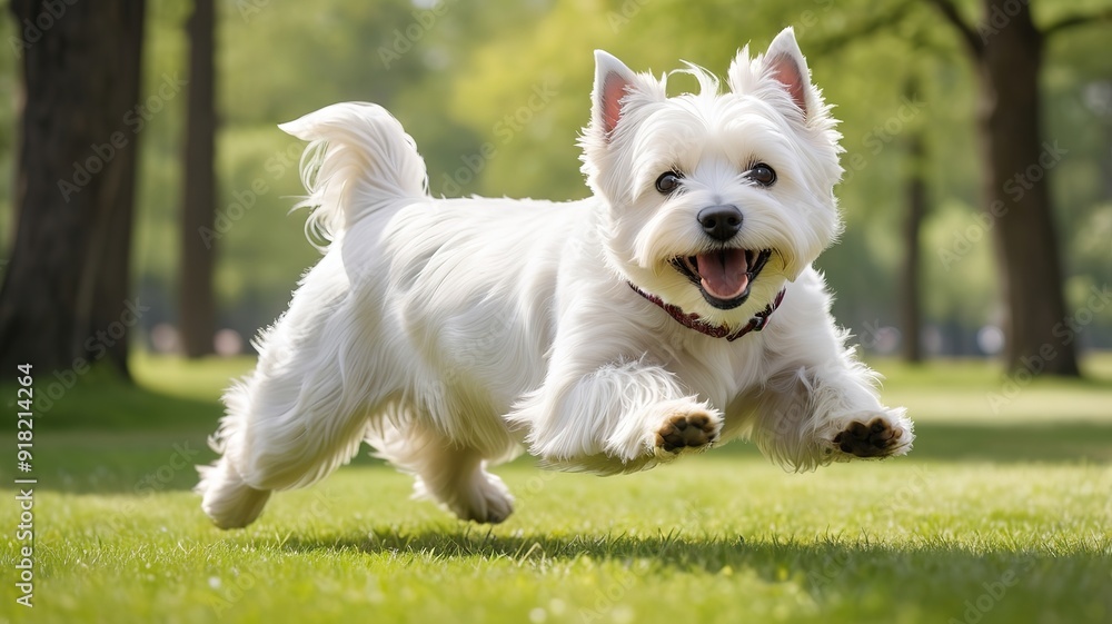 A golden retriever sprinting across a sunlit park meadow, tongue out, with trees in the background A golden retriever sprinting across a sunlit park meadow, tongue out, with trees in the background
