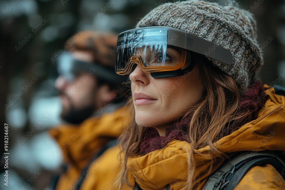 augmented reality nature tour hikers with smart glasses see holographic wildlife and historical overlays ancient spirits guide through vibrant autumn forest augmented reality nature tour hikers with smart glasses see holographic wildlife and historical overlays ancient spirits guide through vibrant autumn forest