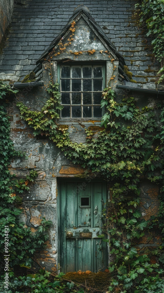 A dilapidated building with ivy covering its facade, symbolizing rebirth and growth. A dilapidated building with ivy covering its facade, symbolizing rebirth and growth.