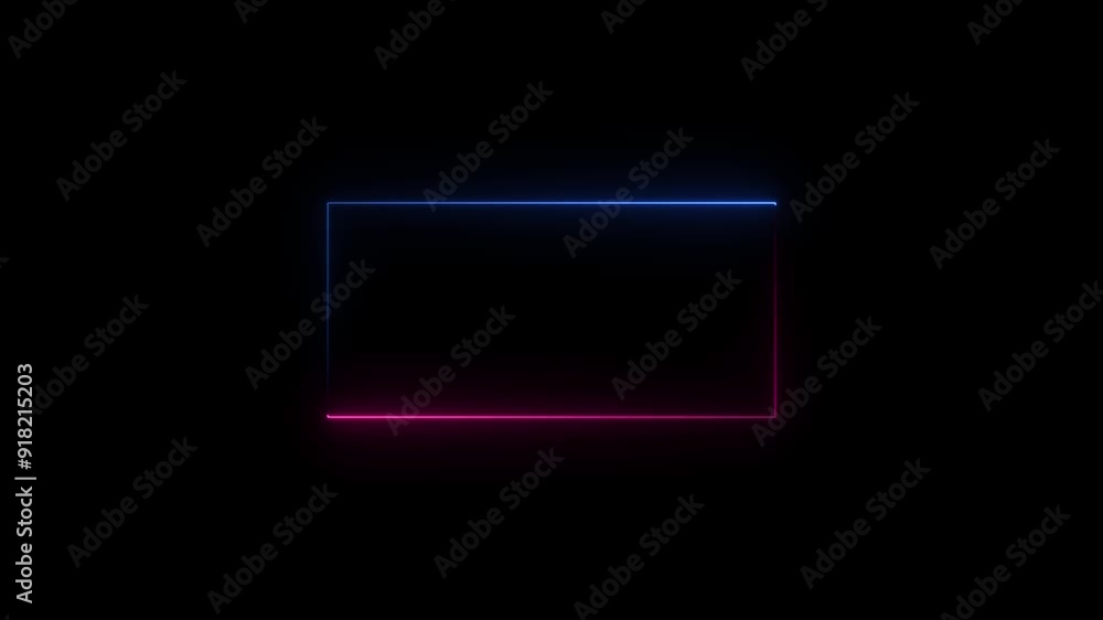 Square rectangle photo frame with 2 tone neon color motion graphic on illustrated black background. Animate the glowing rectangle. Square rectangle photo frame with 2 tone neon color motion graphic on illustrated black background. Animate the glowing rectangle.