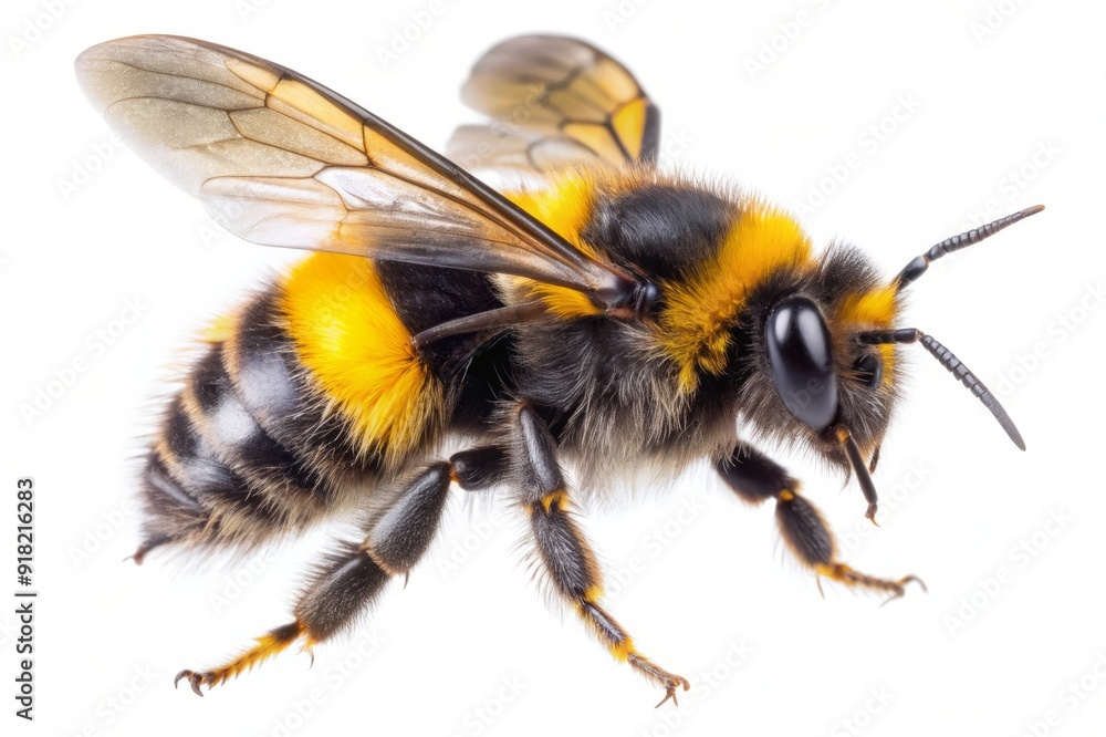 Close Up of a Bumblebee with Yellow and Black Stripes. Close Up of a Bumblebee with Yellow and Black Stripes.
