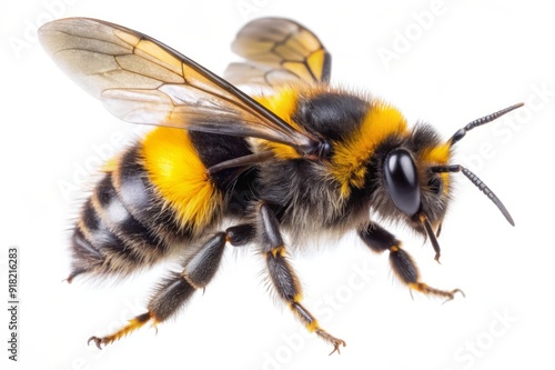 Close Up of a Bumblebee with Yellow and Black Stripes.