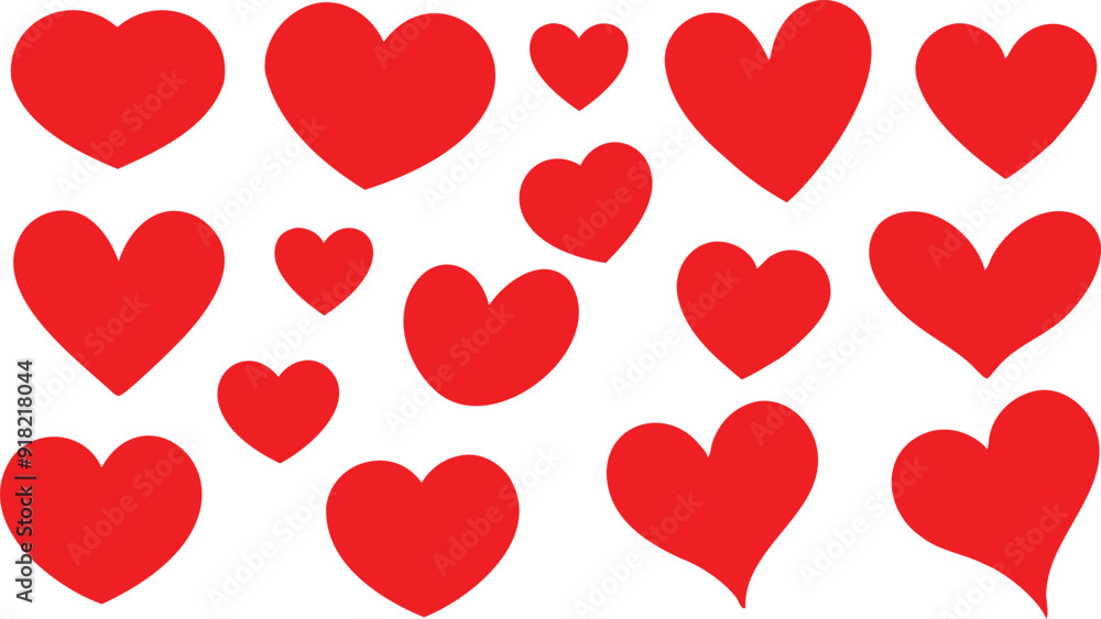Romantic red heart icons set vector. Love hearts. Romantic red heart icons set vector. Love hearts.