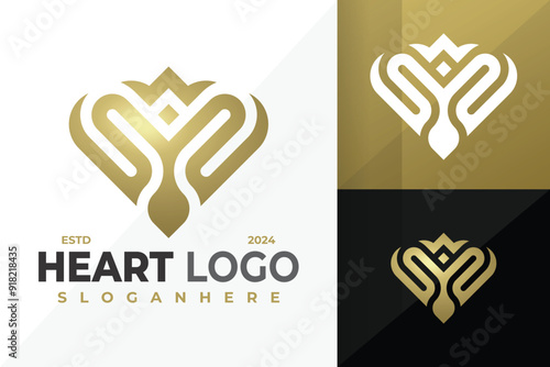 M Heart Luxury Logo design vector symbol icon illustration