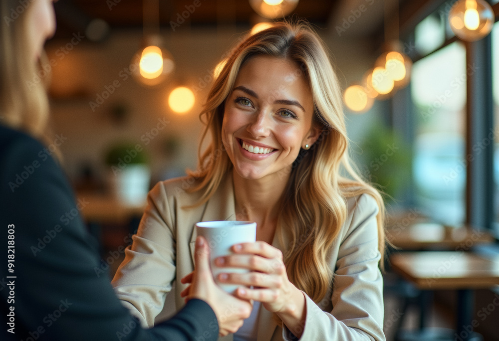 A photo of a person on a casual business meeting in a cosy cafe, shaking hands A photo of a person on a casual business meeting in a cosy cafe, shaking hands