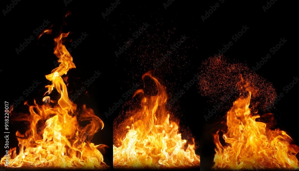 Fototapeta premium Fire flames on black background. Generated image