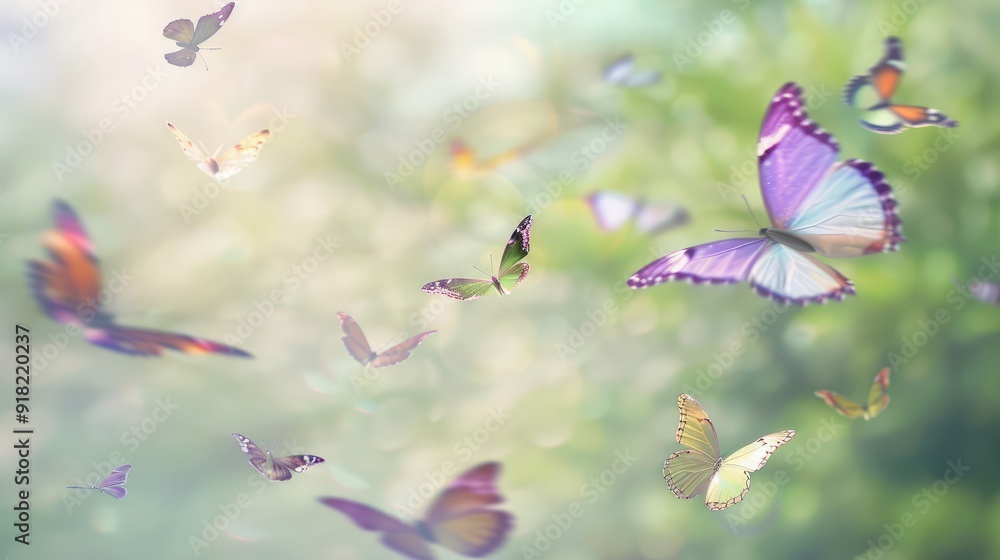 Butterflies dance in flight, with light lines and a sanded texture Butterflies dance in flight, with light lines and a sanded texture