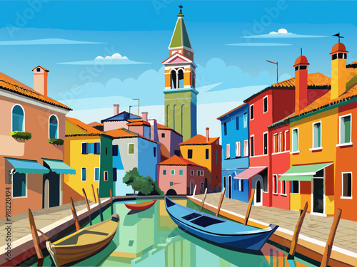 Vector sketch of architecture of Burano island, Venice, Italy.
