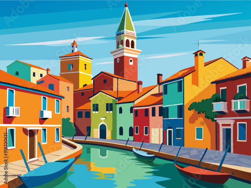 Vector sketch of architecture of Burano island, Venice, Italy.