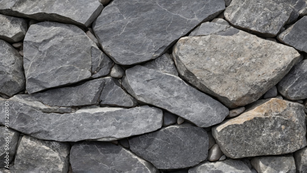 Close-up of a dry stone wall with irregularly shaped gray stones tightly stacked together. The image showcases the rough texture and natural patterns of the stones, ideal for backgrounds Close-up of a dry stone wall with irregularly shaped gray stones tightly stacked together. The image showcases the rough texture and natural patterns of the stones, ideal for backgrounds