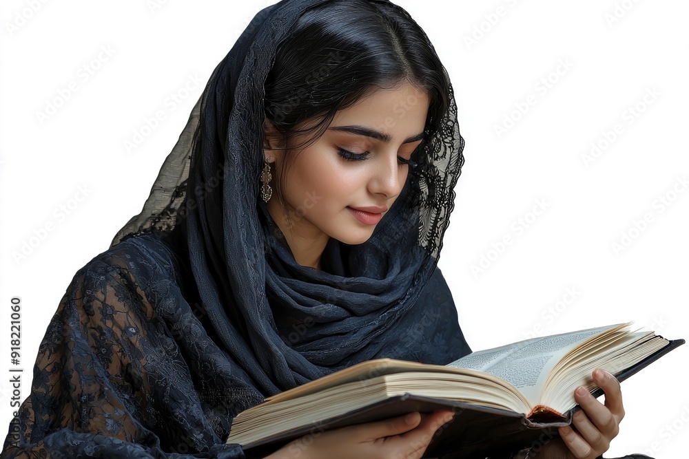 Muslim Woman Reading Book in Traditional Dress Muslim Woman Reading Book in Traditional Dress