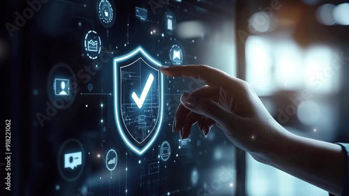 Wallpaper Mural Virtual screen with a shield and check mark icon of personal protective equipment. Technology futuristic digital marketing. Financial protection, health insurance or business safety. Modern technology Torontodigital.ca