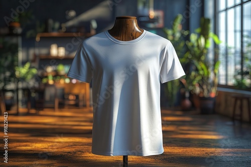 classic white tshirt on invisible mannequin front and back views crisp fabric showcasing minimalist design against clean studio backdrop