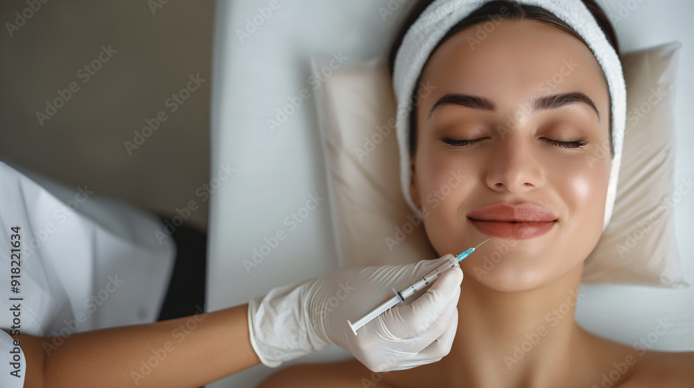 A beautiful young woman getting a facial injections treatment in the beauty salon. aesthetic beauty, skin care beautician, cosmetology concepts. A beautiful young woman getting a facial injections treatment in the beauty salon. aesthetic beauty, skin care beautician, cosmetology concepts.