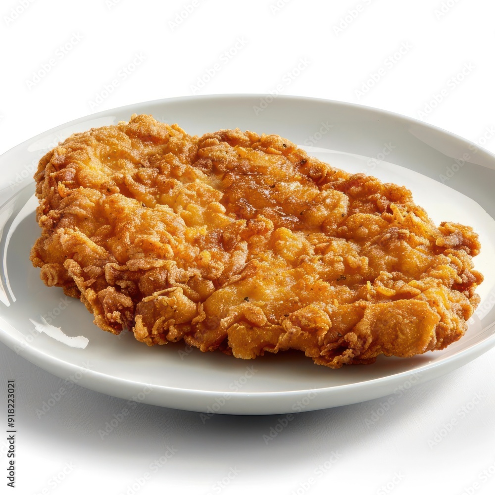 A fried chicken sandwich served on a white plate. A fried chicken sandwich served on a white plate.