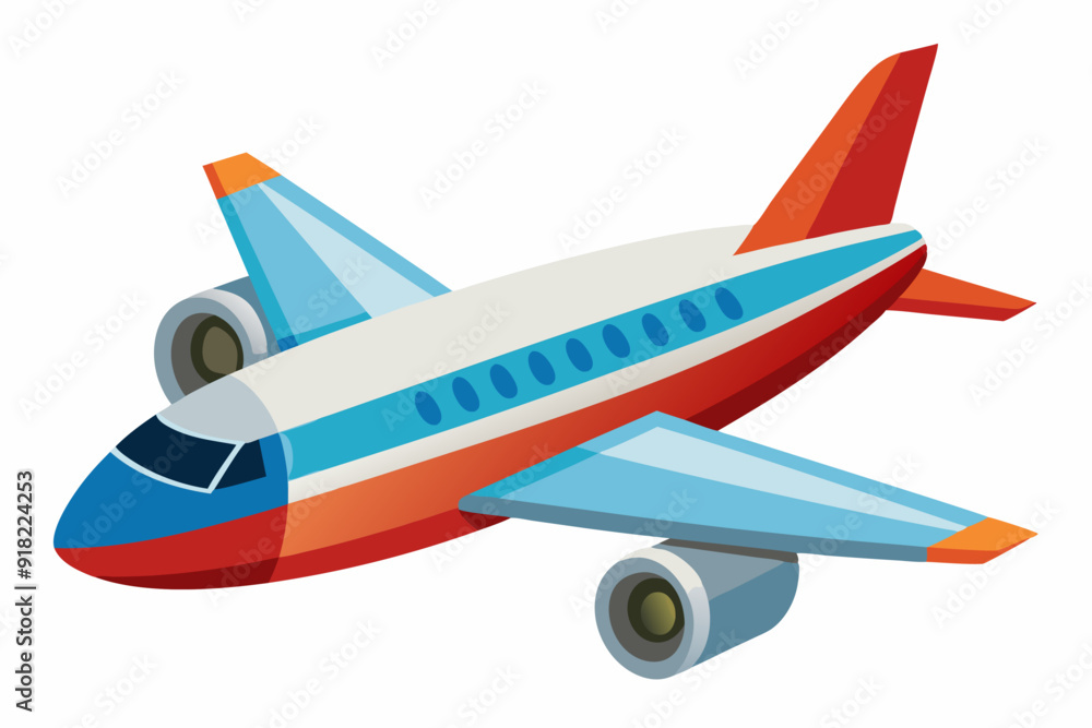 A Cartoon Illustration of a Red and Blue Airplane A Cartoon Illustration of a Red and Blue Airplane