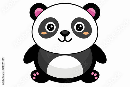 Cute Cartoon Panda with Big Eyes and Pink Ears