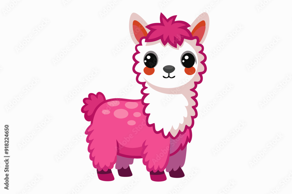 Pink Llama with Large Eyes and White Fur Pink Llama with Large Eyes and White Fur