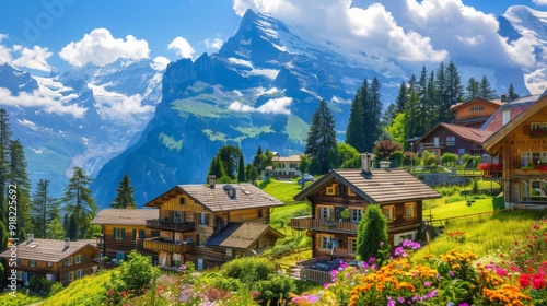 A Small Village on Hill with Mountain Ranges Background