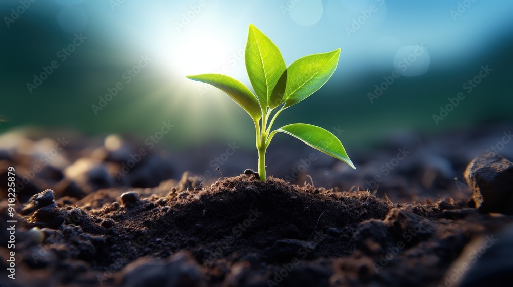 New Life, Small Plant Sprouting From Dark Soil New Life, Small Plant Sprouting From Dark Soil
