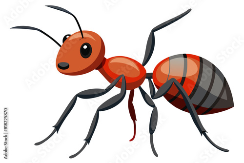 Cartoon illustration of a red ant with black stripes on its abdomen