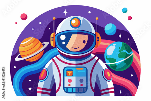 Astronaut Floating in Space with Planets