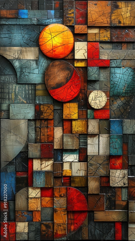 Fototapeta premium Cubist composition, fragmented forms, geometric shapes, bold outlines.