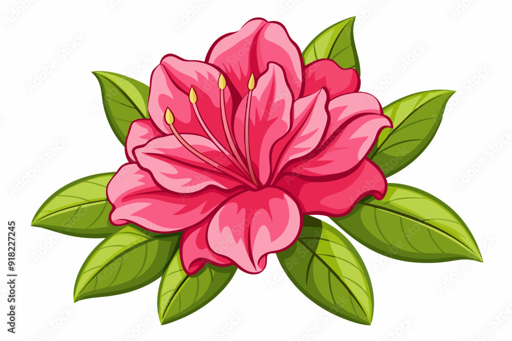 Obraz premium A Single Pink Flower with Green Leaves