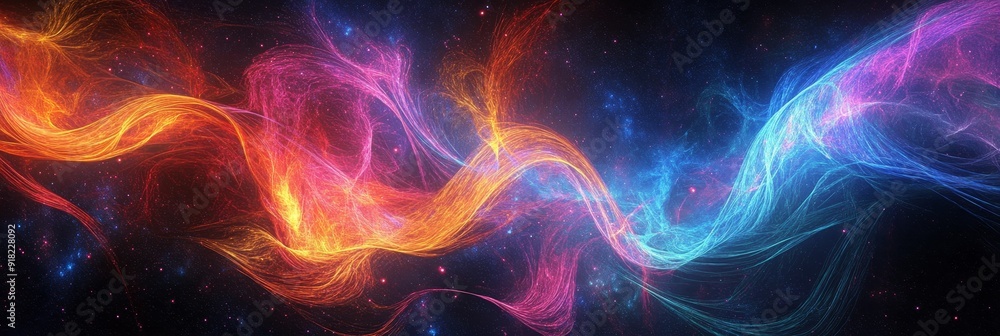 Abstract Cosmic Energy Waves in Vibrant Colors - A captivating image of abstract energy waves, flowing through a dark cosmos, symbolizing duality, motion, cosmic energy, infinity, and connection. Abstract Cosmic Energy Waves in Vibrant Colors - A captivating image of abstract energy waves, flowing through a dark cosmos, symbolizing duality, motion, cosmic energy, infinity, and connection.