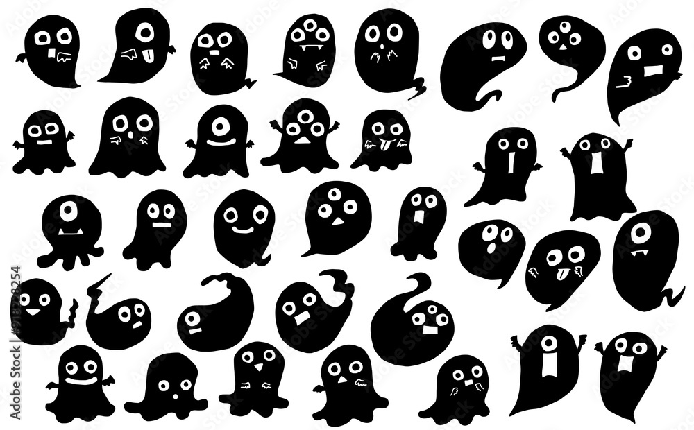 Obraz premium ゆるいおばけイラスト黒