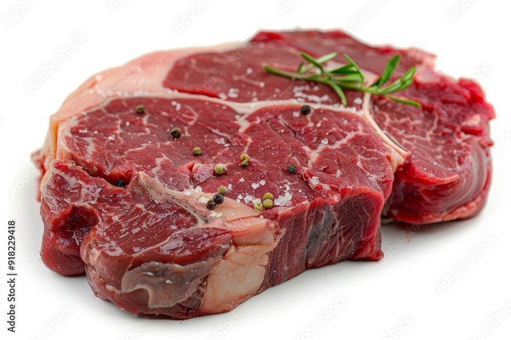 Fresh raw beef steak on white background. Gourmet cooking ingredient. Used for steak recipes and barbecue. High-quality food presentation. Culinary and hospitality concept. Generative AI Fresh raw beef steak on white background. Gourmet cooking ingredient. Used for steak recipes and barbecue. High-quality food presentation. Culinary and hospitality concept. Generative AI