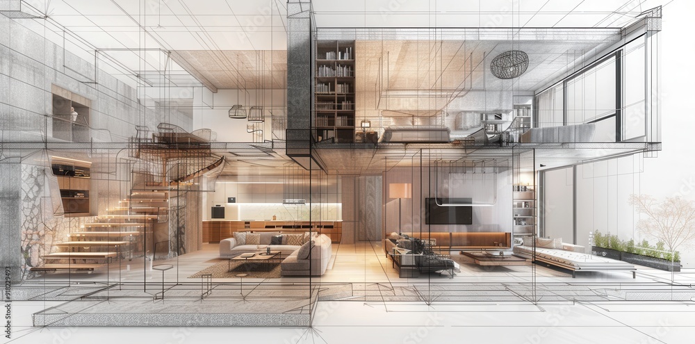 Modern Elegance. Interior Design and Architecture Section Cut Modern Elegance. Interior Design and Architecture Section Cut