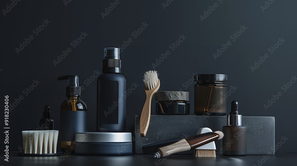 Three dimensional render of premium make-up set in black packaging Three dimensional render of premium make-up set in black packaging