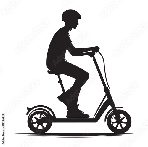 Two wheeled vehicles and riders icon, black color silhouette, white background.