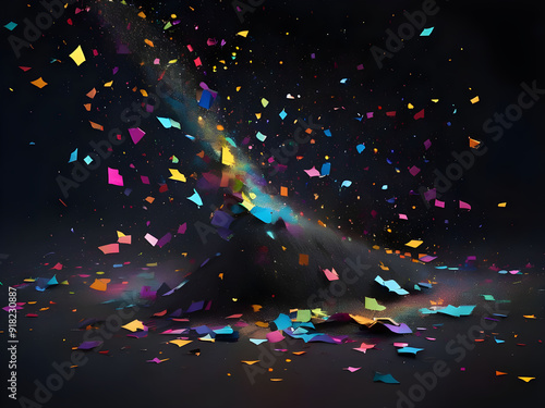   limmering Stardust: Radiant Confetti on a Dark Canvas, confetti, set against a captivating dark background. photo