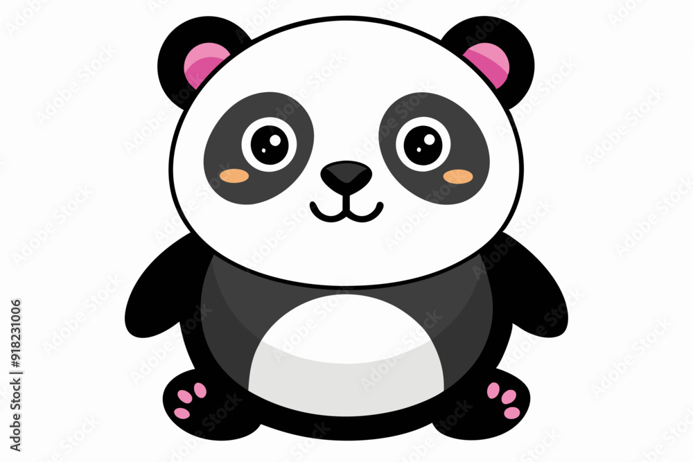 Fototapeta premium Cute Cartoon Panda Bear with Big Eyes and Pink Ears