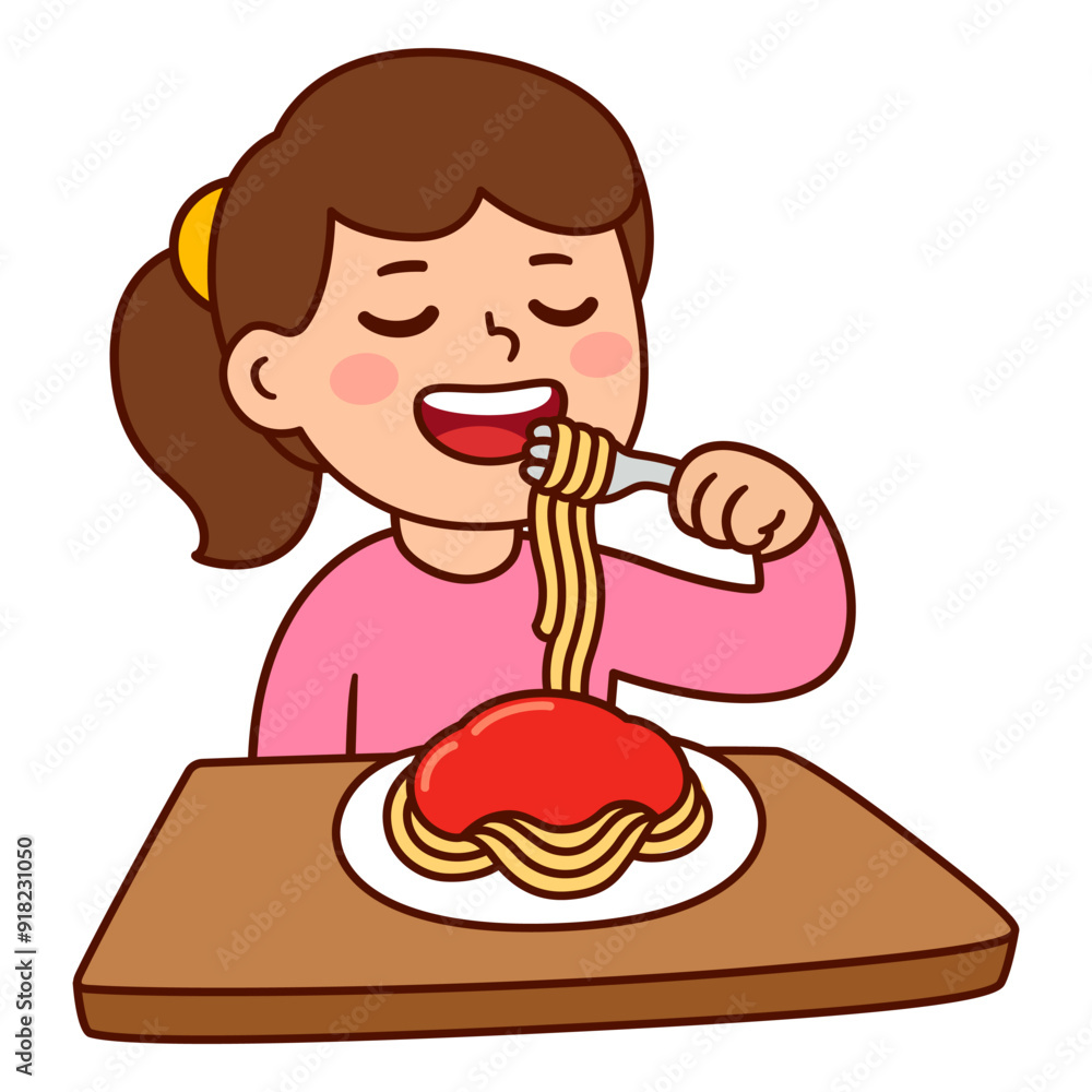 Girl eating spaghetti cartoon drawing Girl eating spaghetti cartoon drawing