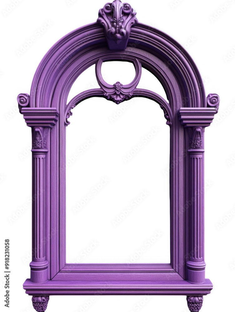 Fototapeta premium Purple Wooden Arched Window Frame