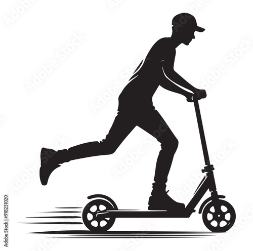 Two wheeled vehicles and riders icon, black color silhouette, white background.