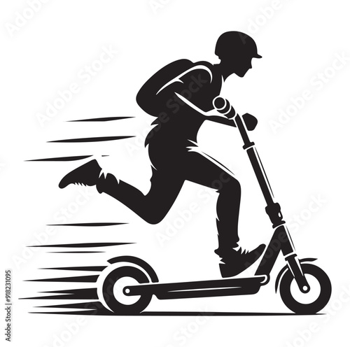 Two wheeled vehicles and riders icon, black color silhouette, white background.
