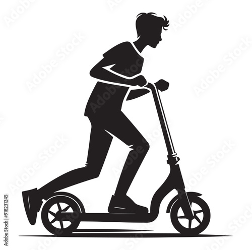 Two wheeled vehicles and riders icon, black color silhouette, white background.